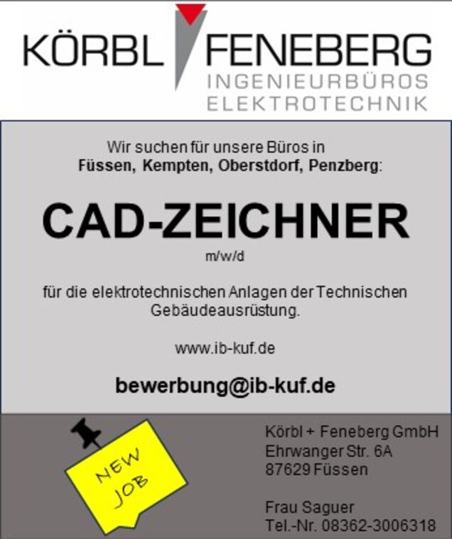 Stellenanzeige Körbl + Feneberg: CAD-Zeichner (m/w/d) für elektrotechnische Anlagen